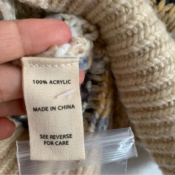 Gilded Intent Cable Knit Cardigan Sweater Cream Blue Camel Tones Size Small - Picture 11 of 12